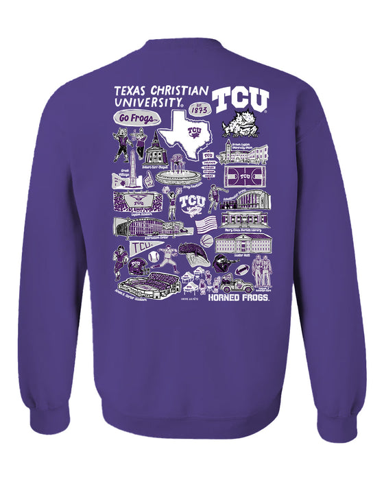 TCU Horned Frogs Hand Sketched Vive La Fete Impressions Artwork Purple Crew Neck Sweatshirt for Women - Vive La Fête - Online Apparel Store