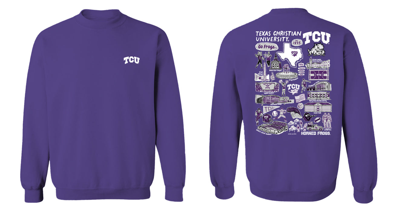 TCU Horned Frogs Hand Sketched Vive La Fete Impressions Artwork Purple Crew Neck Sweatshirt for Women - Vive La Fête - Online Apparel Store