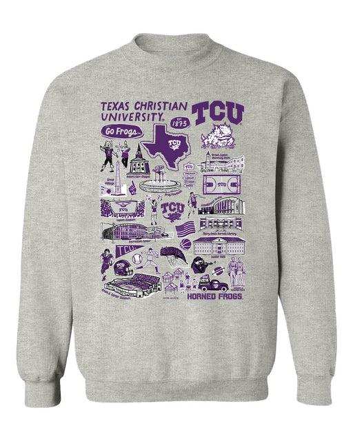 TCU Horned Frogs Hand Sketched Vive La Fete Impressions Grey Cotton Crewneck Sweatshirt for Women
