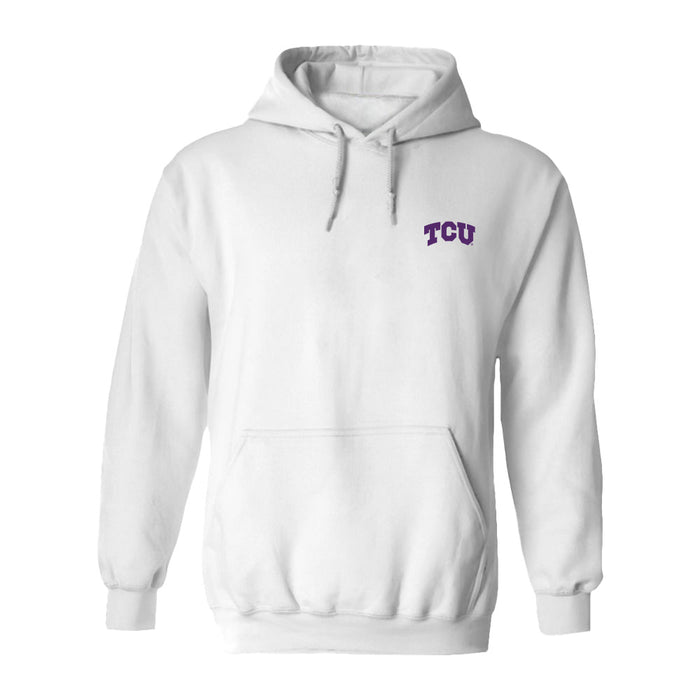 TCU Horned Frogs Hand Sketched Vive La Fete Impressions Artwork White Cotton Fleece Long Sleeve Hoodie