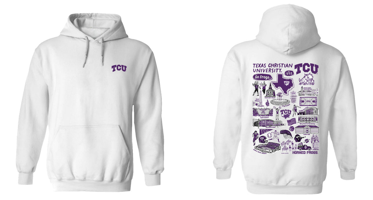TCU Horned Frogs Hand Sketched Vive La Fete Impressions Artwork Purple Cotton Fleece Long Sleeve Hoodie - Vive La Fête - Online Apparel Store