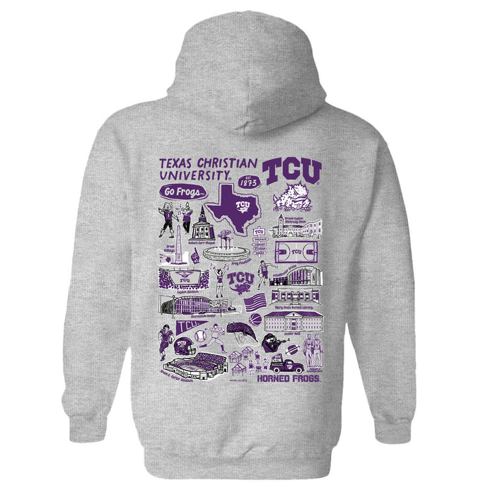 TCU Horned Frogs Hand Sketched Vive La Fete Impressions Artwork Purple Cotton Fleece Long Sleeve Hoodie - Vive La Fête - Online Apparel Store