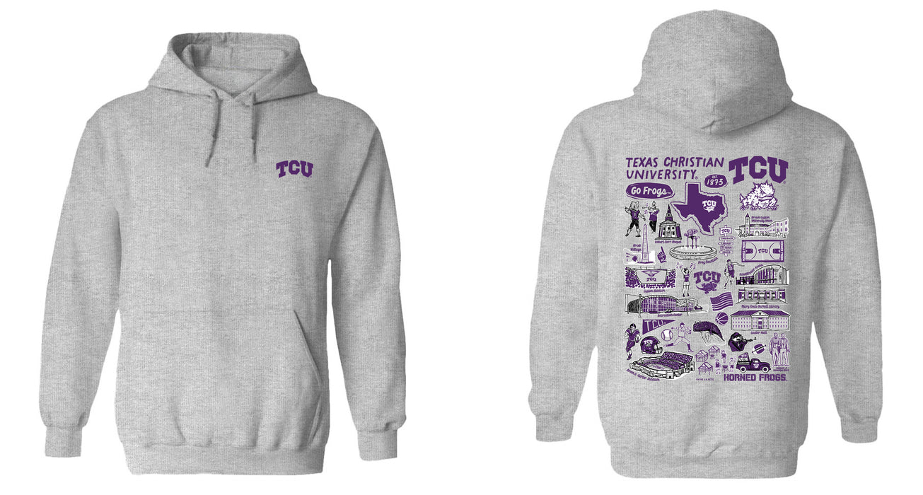 TCU Horned Frogs Hand Sketched Vive La Fete Impressions Artwork Purple Cotton Fleece Long Sleeve Hoodie - Vive La Fête - Online Apparel Store