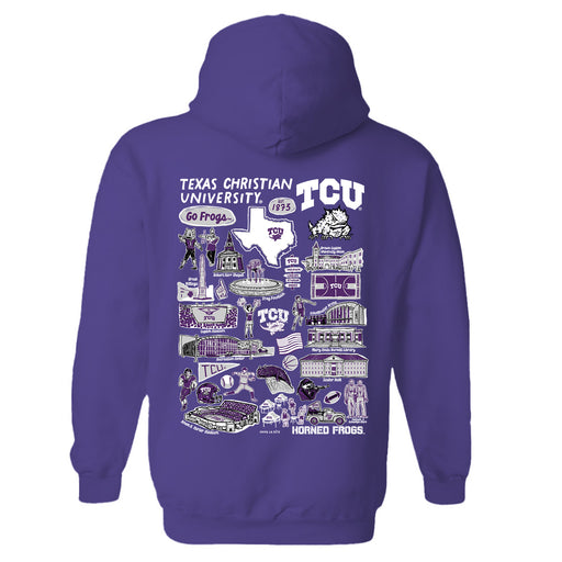 TCU Horned Frogs Hand Sketched Vive La Fete Impressions Artwork Purple Cotton Fleece Long Sleeve Hoodie - Vive La Fête - Online Apparel Store
