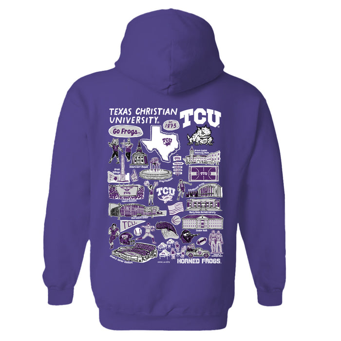 TCU Horned Frogs Hand Sketched Vive La Fete Impressions Artwork Purple Cotton Fleece Long Sleeve Hoodie - Vive La Fête - Online Apparel Store