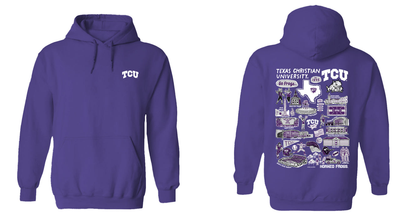 TCU Horned Frogs Hand Sketched Vive La Fete Impressions Artwork Purple Cotton Fleece Long Sleeve Hoodie - Vive La Fête - Online Apparel Store