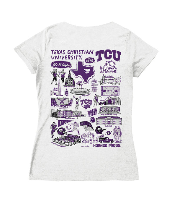 TCU Horned Frogs Hand Sketched Vive La Fete Impressions Artwork Purple Women Cotton Short Sleeve V-Neck Tshirt