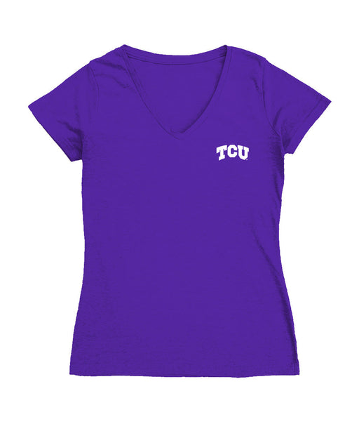 TCU Horned Frogs Hand Sketched Vive La Fete Impressions Artwork Purple Women Cotton Short Sleeve V-Neck Tshirt
