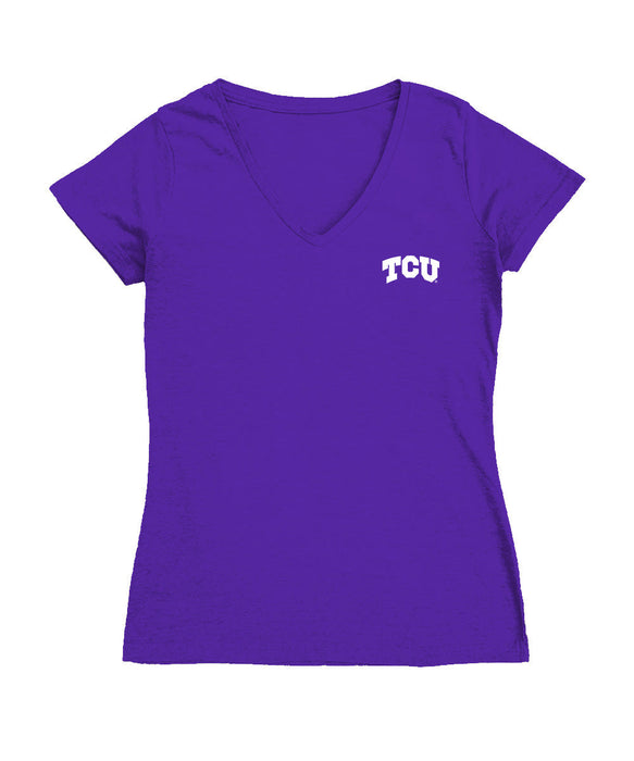 TCU Horned Frogs Hand Sketched Vive La Fete Impressions Artwork Purple Women Cotton Short Sleeve V-Neck Tshirt