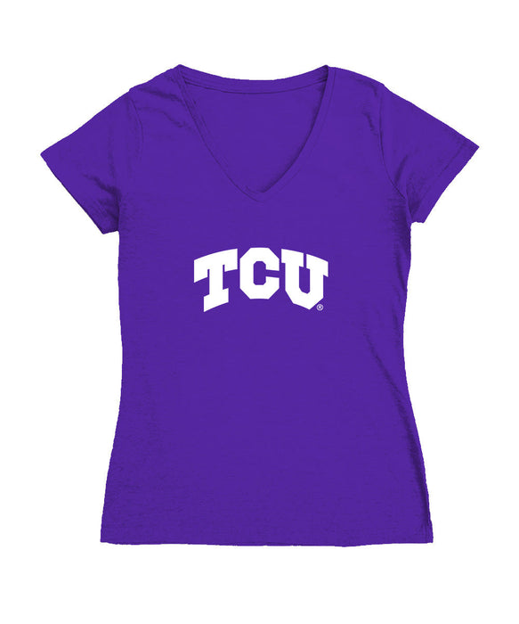 TCU Horned Frogs Women's V-neck Fitted Cotton T-Shirt Purple