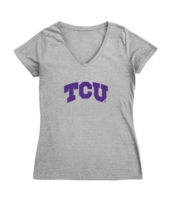 TCU Horned Frogs Women's V-neck Fitted Cotton T-Shirt Grey