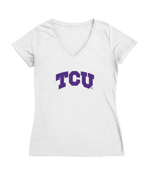 TCU Horned Frogs Women's V-neck Fitted Cotton T-Shirt White