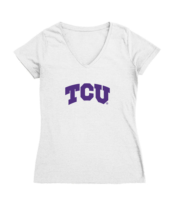 TCU Horned Frogs Women's V-neck Fitted Cotton T-Shirt White