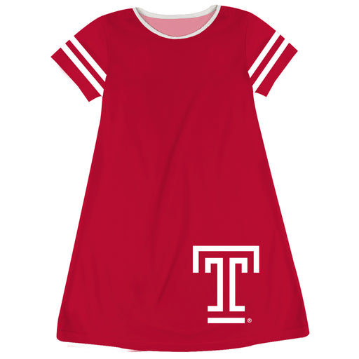 Temple University Owls TU Vive La Fete Girls Game Day Short Sleeve Red A-Line Dress with large Logo