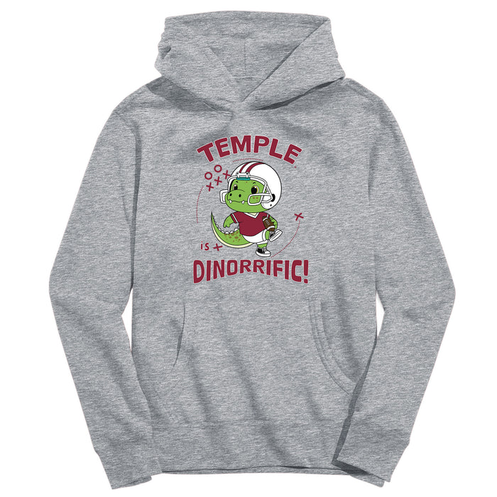 Temple University Owls TU Dinorrific Heather Grey Cotton Youth Hoodie