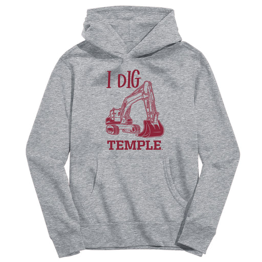 Temple University Owls TU Excavator Heather Grey Cotton Youth Hoodie