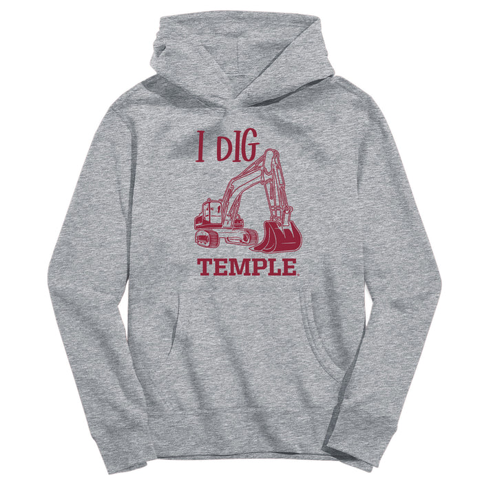 Temple University Owls TU Excavator Heather Grey Cotton Youth Hoodie