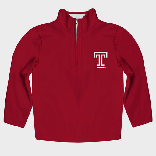 Temple University Owls TU Vive La Fete Game Day Solid Red Quarter Zip Pullover Sleeves
