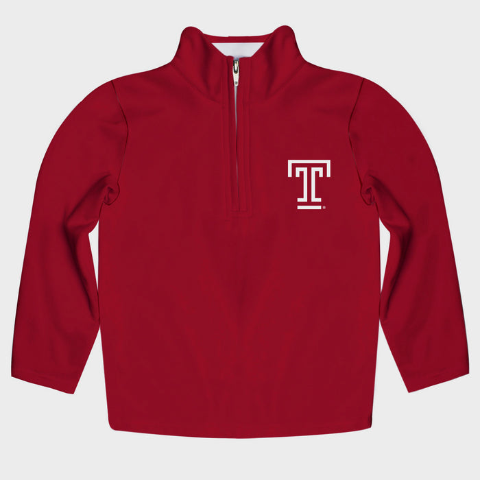 Temple University Owls TU Vive La Fete Game Day Solid Red Quarter Zip Pullover Sleeves