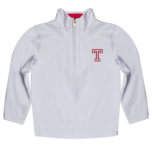 Temple University Owls TU Vive La Fete Game Day Solid White Quarter Zip Pullover Sleeves