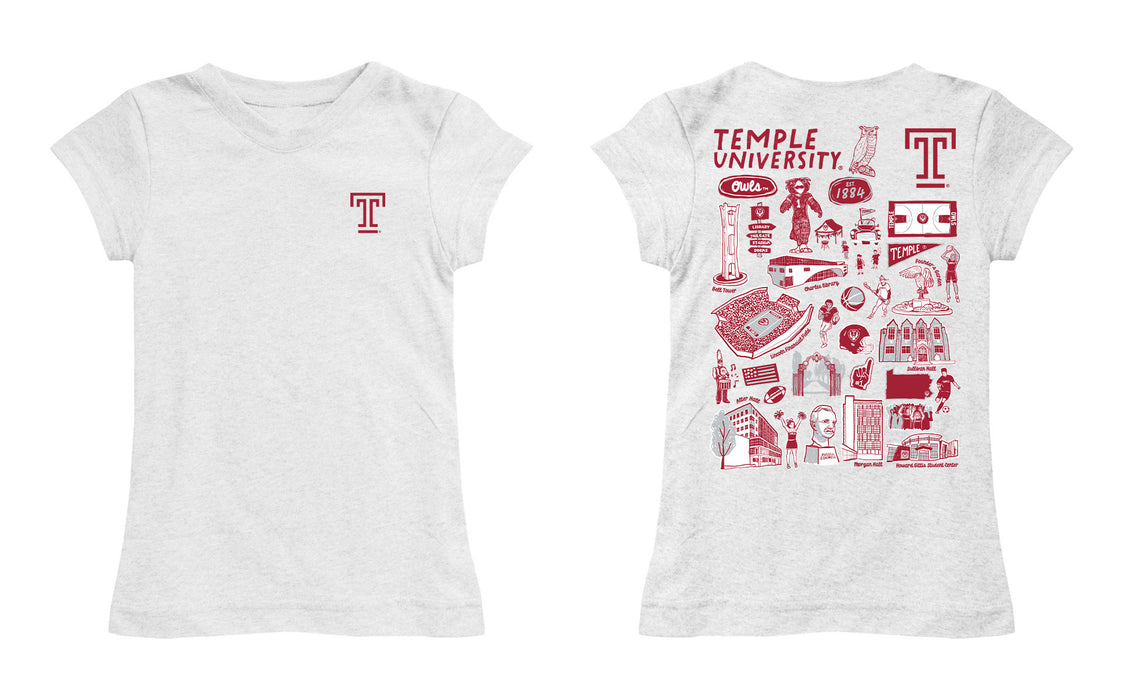 Temple University Owls TU Hand Sketched Vive La Fete Impressions Artwork White Girls Cotton Short Sleeve Tee - Vive La Fête - Online Apparel Store