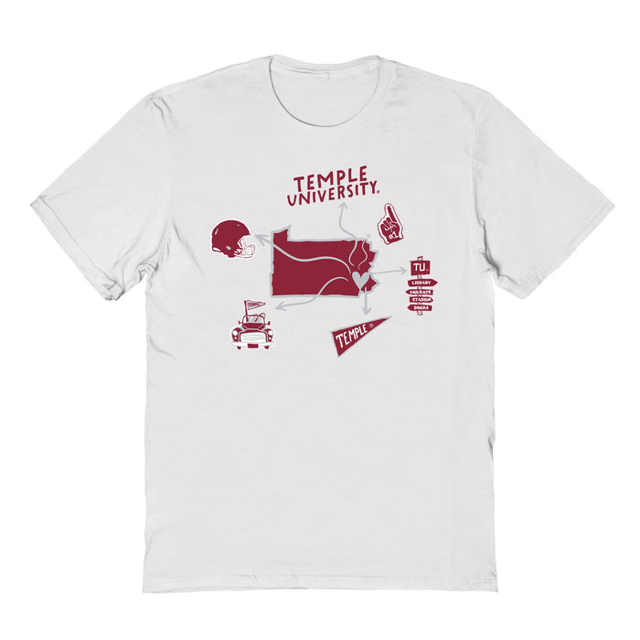 Temple University Owls TU Hand Sketched Vive La Fete Impressions Icones Kids White T-shirt
