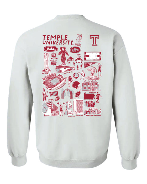 Temple University Owls TU Hand Sketched Vive La Fete Impressions Artwork Crew Neck Sweatshirt for Women - Vive La Fête - Online Apparel Store
