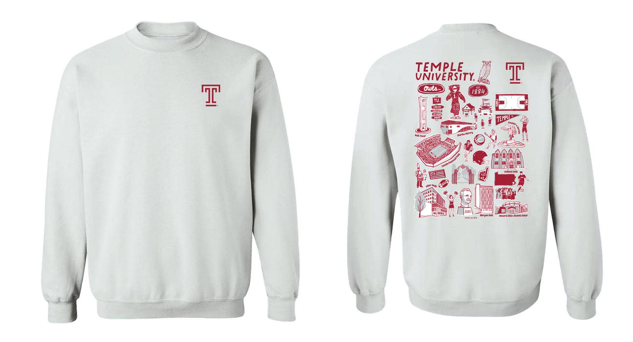 Temple University Owls TU Hand Sketched Vive La Fete Impressions Artwork Crew Neck Sweatshirt for Women - Vive La Fête - Online Apparel Store
