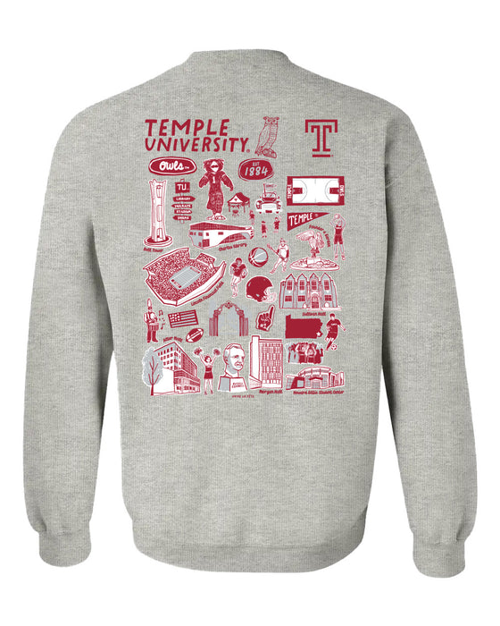 Temple University Owls TU Hand Sketched Vive La Fete Impressions Artwork Crew Neck Sweatshirt for Women - Vive La Fête - Online Apparel Store