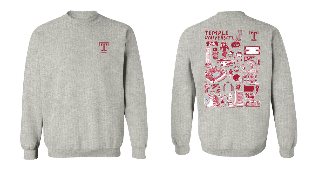 Temple University Owls TU Hand Sketched Vive La Fete Impressions Artwork Crew Neck Sweatshirt for Women - Vive La Fête - Online Apparel Store
