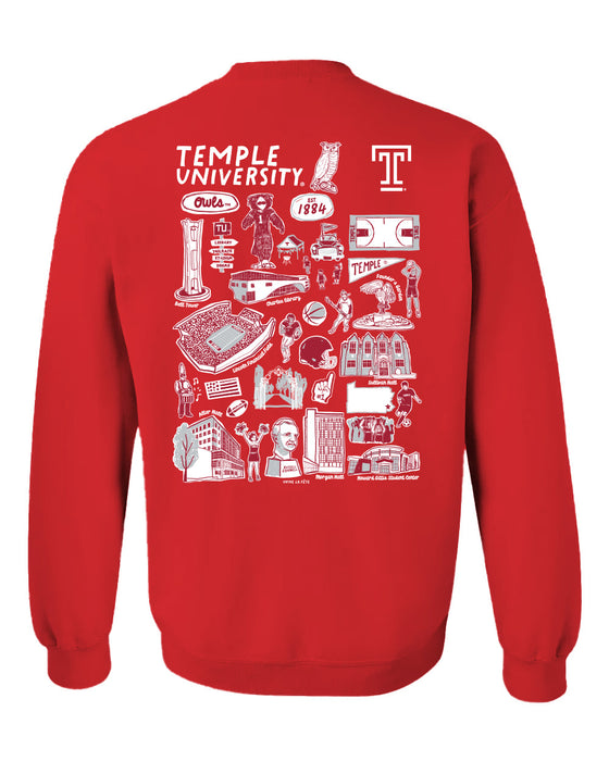 Temple University Owls TU Hand Sketched Vive La Fete Impressions Artwork Crew Neck Sweatshirt for Women - Vive La Fête - Online Apparel Store