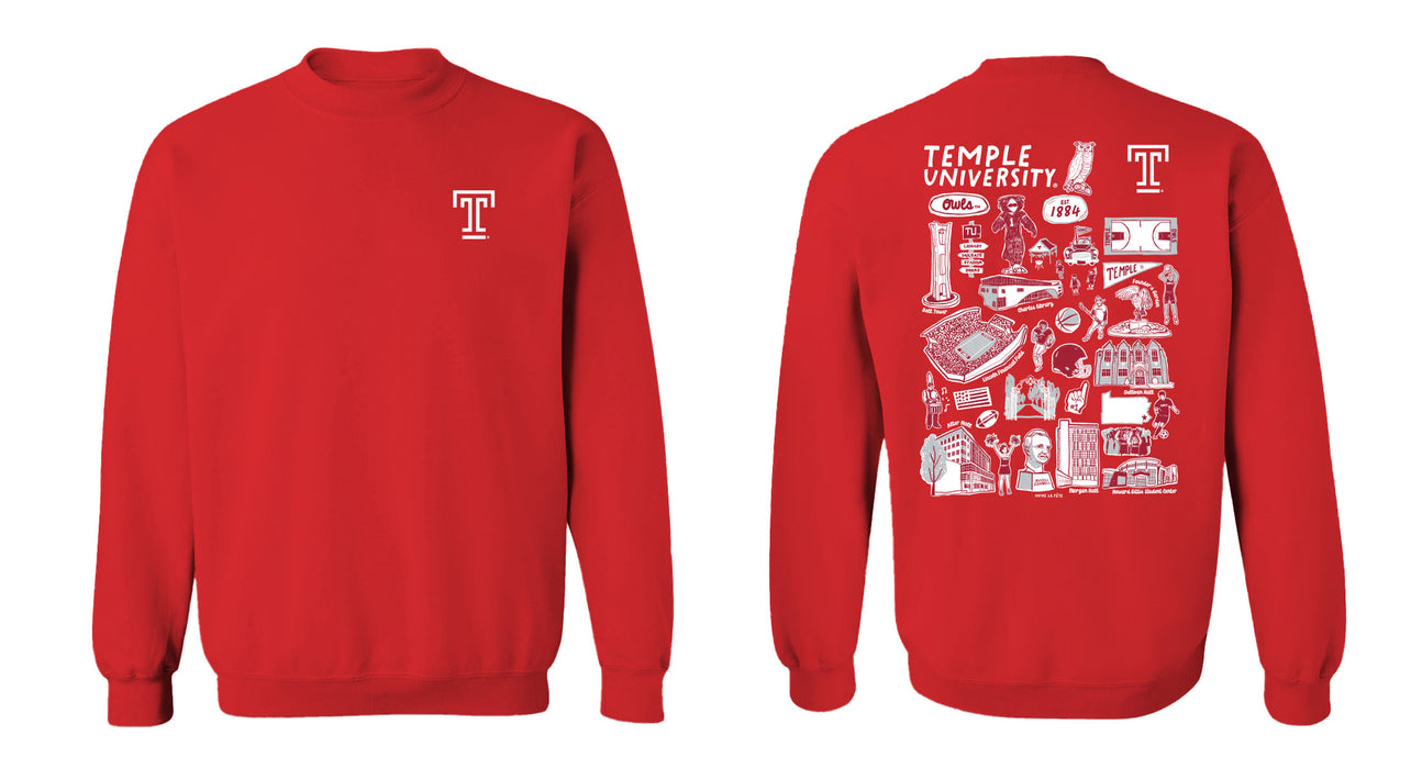 Temple University Owls TU Hand Sketched Vive La Fete Impressions Artwork Crew Neck Sweatshirt for Women - Vive La Fête - Online Apparel Store