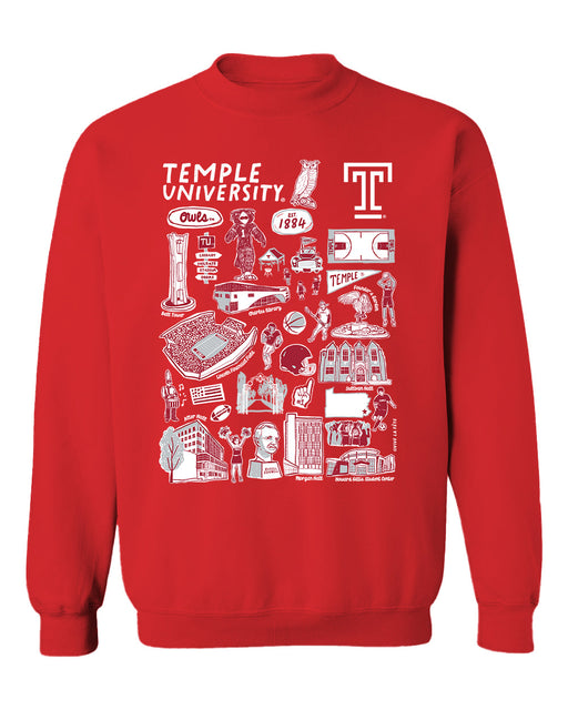 Temple University Owls TU Vive La Fete Impressions Red Cotton Crewneck Sweatshirt for Women