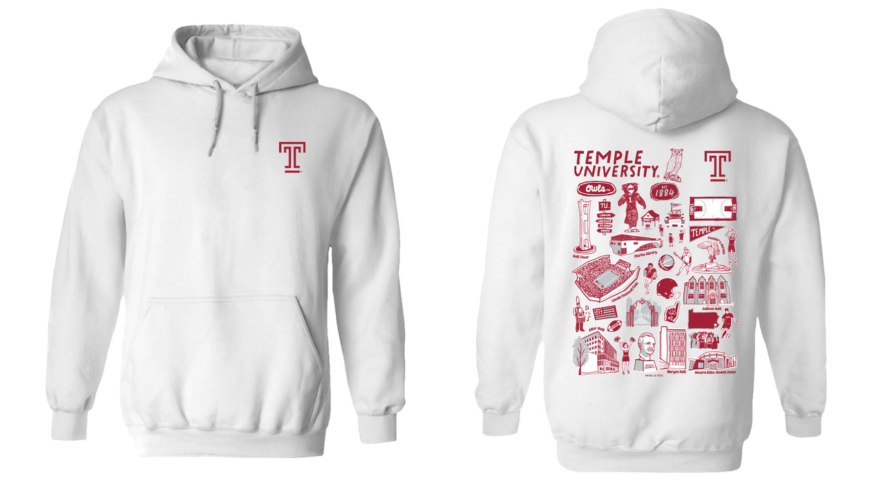 Temple University Owls TU Hand Sketched Vive La Fete Impressions Artwork Cotton Fleece Long Sleeve Hoodie - Vive La Fête - Online Apparel Store