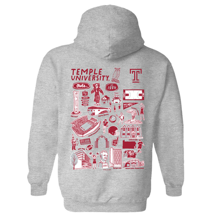 Temple University Owls TU Hand Sketched Vive La Fete Impressions Artwork Cotton Fleece Long Sleeve Hoodie - Vive La Fête - Online Apparel Store