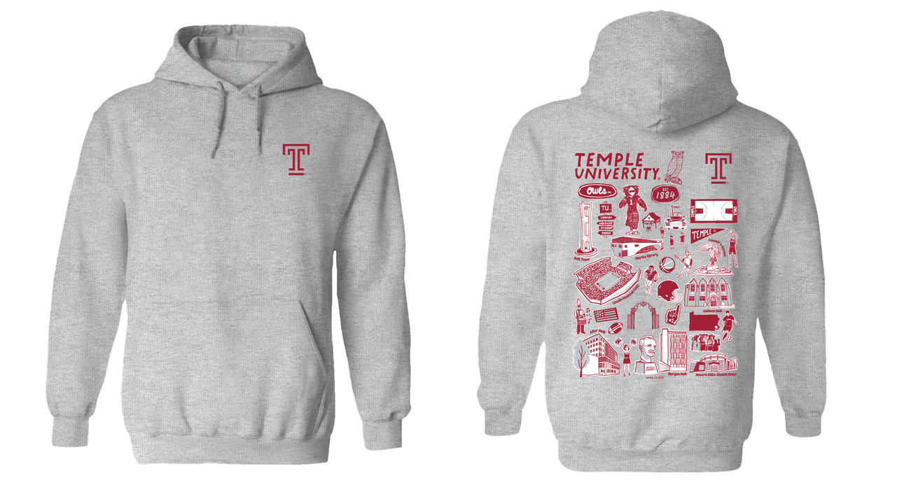 Temple University Owls TU Hand Sketched Vive La Fete Impressions Artwork Cotton Fleece Long Sleeve Hoodie - Vive La Fête - Online Apparel Store