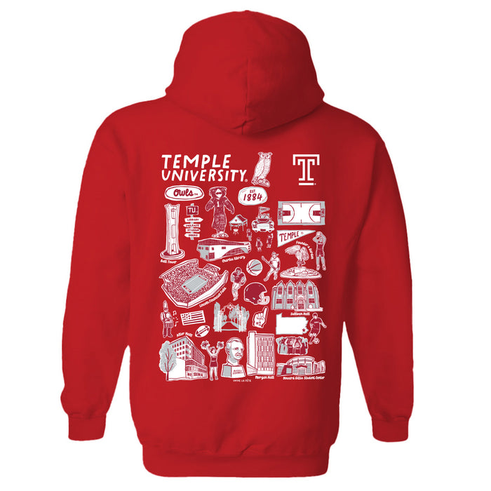 Temple University Owls TU Hand Sketched Vive La Fete Impressions Artwork Cotton Fleece Long Sleeve Hoodie - Vive La Fête - Online Apparel Store