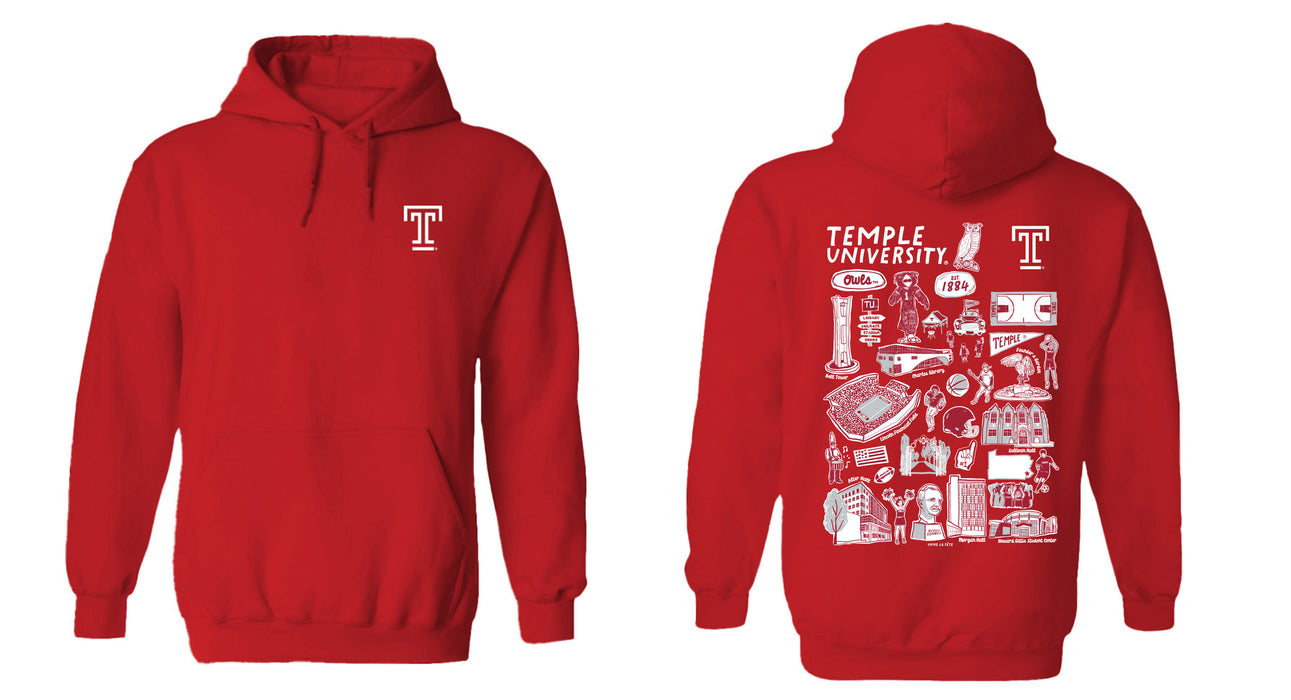 Temple University Owls TU Hand Sketched Vive La Fete Impressions Artwork Cotton Fleece Long Sleeve Hoodie - Vive La Fête - Online Apparel Store