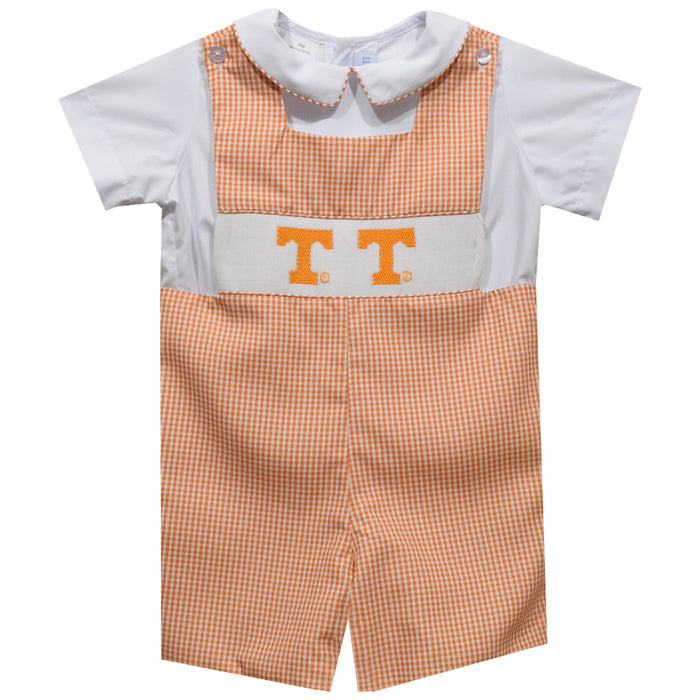 Tennessee Vols Smocked Orange Gingham Jon Jon And Short sleeve White Shirt