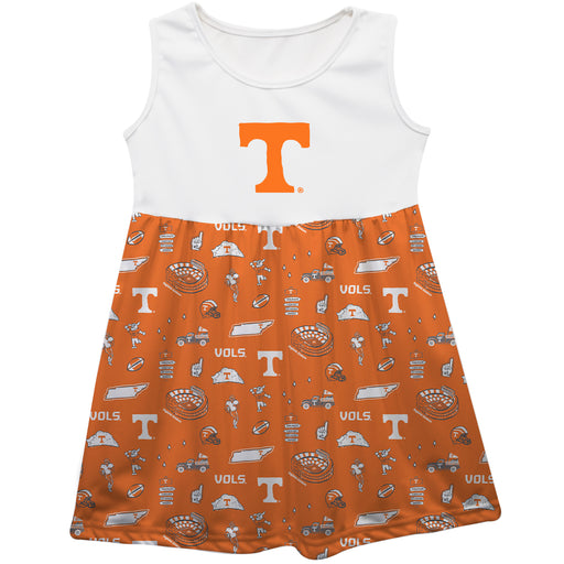 Tennessee Vols Sleeveless Tank Dress Girls Orange Repeat Print Hand Sketched Vive La Fete Impressions