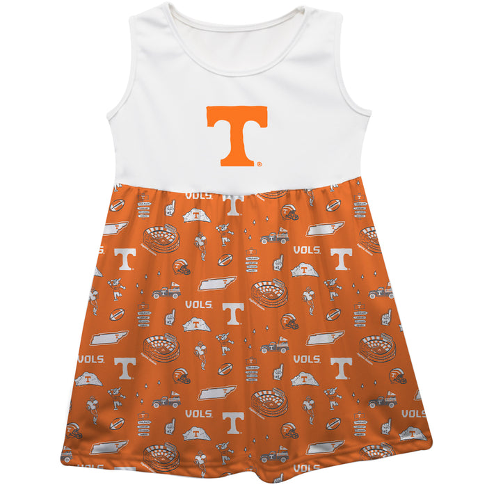 Tennessee Vols Sleeveless Tank Dress Girls Orange Repeat Print Hand Sketched Vive La Fete Impressions