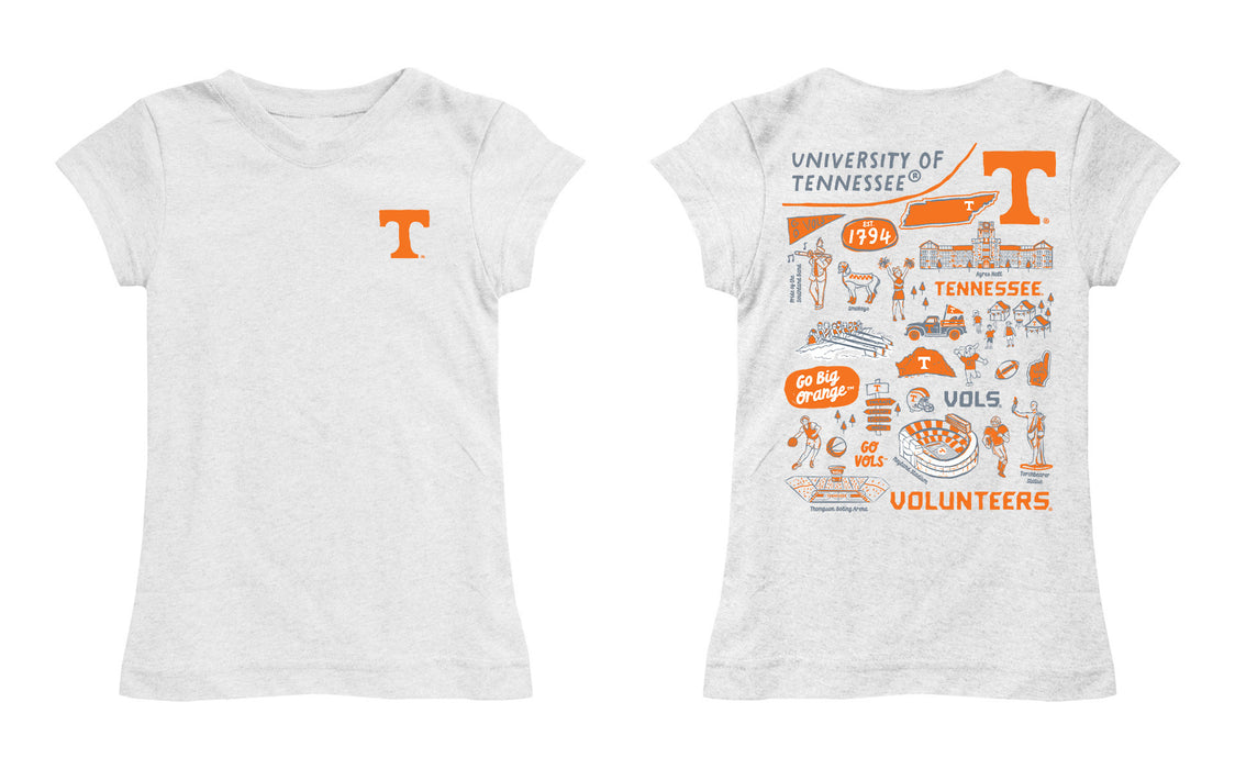 Tennessee Vols Hand Sketched Vive La Fete Impressions Artwork White Girls Cotton Short Sleeve Tee - Vive La Fête - Online Apparel Store