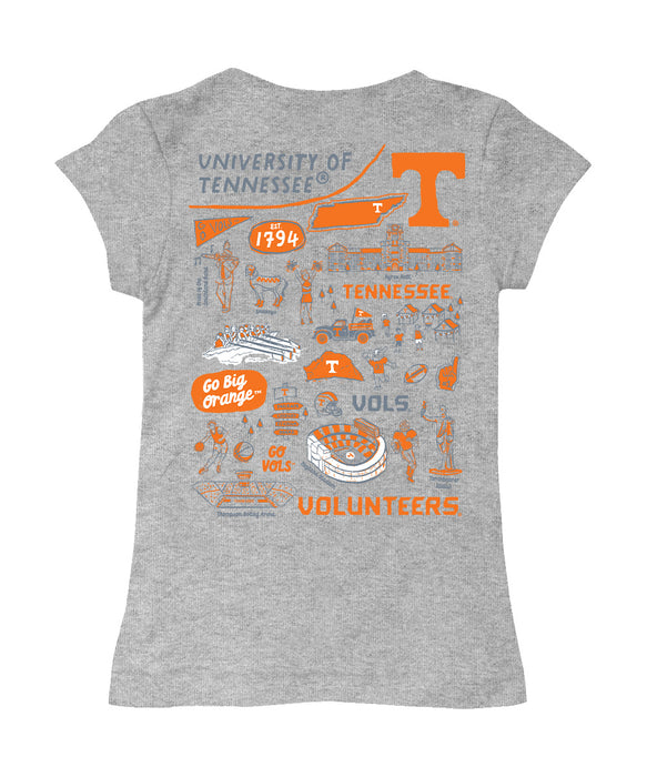 Tennessee Vols Hand Sketched Vive La Fete Impressions Artwork Grey Girls Cotton Short Sleeve Tee - Vive La Fête - Online Apparel Store