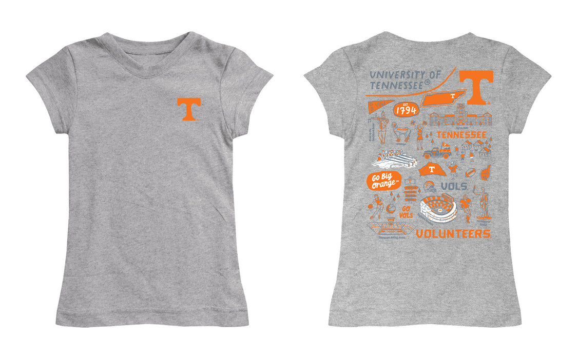 Tennessee Vols Hand Sketched Vive La Fete Impressions Artwork Grey Girls Cotton Short Sleeve Tee - Vive La Fête - Online Apparel Store