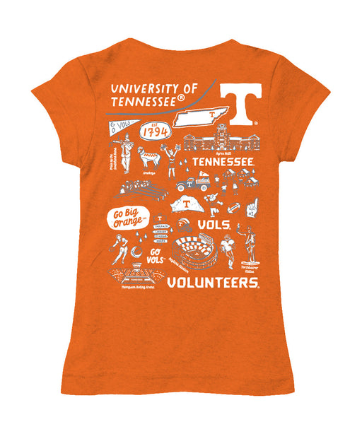 Tennessee Vols Hand Sketched Vive La Fete Impressions Artwork Orange Girls Cotton Short Sleeve Tee - Vive La Fête - Online Apparel Store