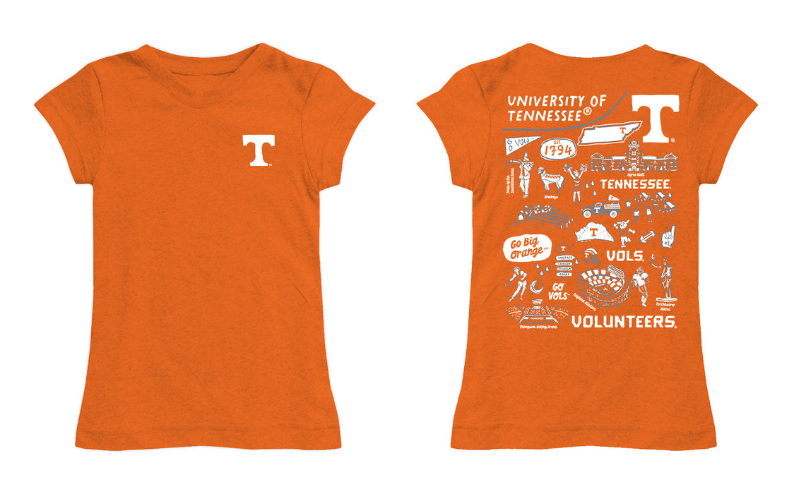 Tennessee Vols Hand Sketched Vive La Fete Impressions Artwork Orange Girls Cotton Short Sleeve Tee - Vive La Fête - Online Apparel Store