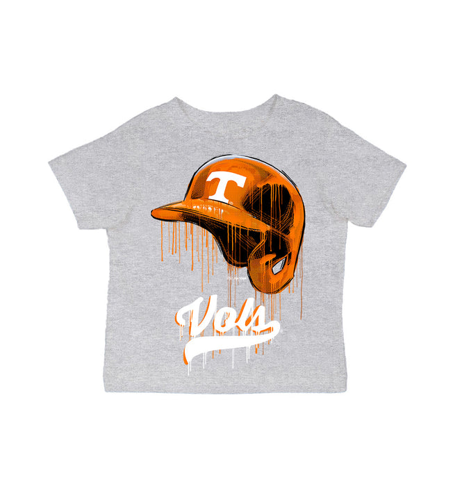 Tennessee Vols Original Dripping Baseball Helmet Grey Cotton T-Shirt  by Vive La Fete