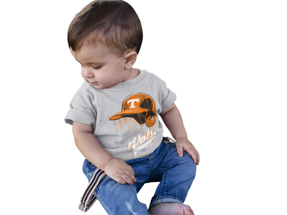 Tennessee Vols Original Dripping Baseball Helmet Grey Cotton T-Shirt  by Vive La Fete - Vive La Fête - Online Apparel Store