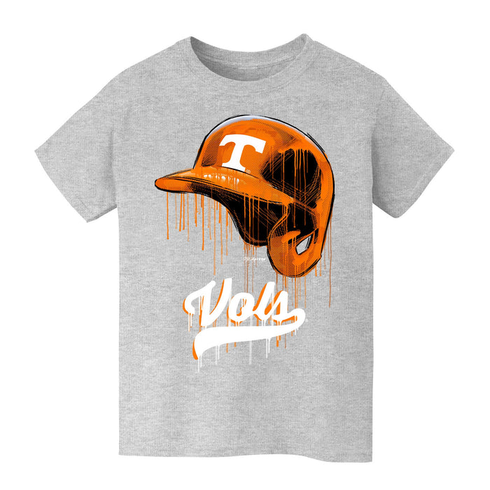 Tennessee Vols Original Dripping Baseball Helmet Grey Cotton T-Shirt  by Vive La Fete