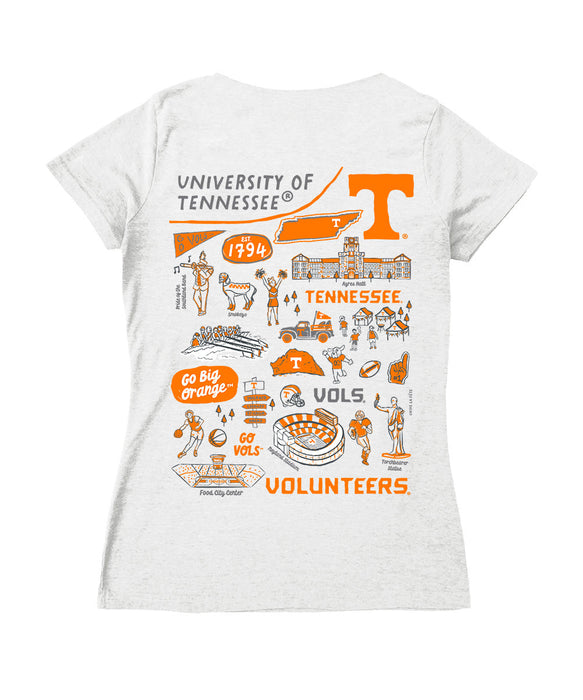 Tennessee Vols Hand Sketched Vive La Fete Impressions Artwork Orange Women Cotton Short Sleeve V-Neck Tshirt